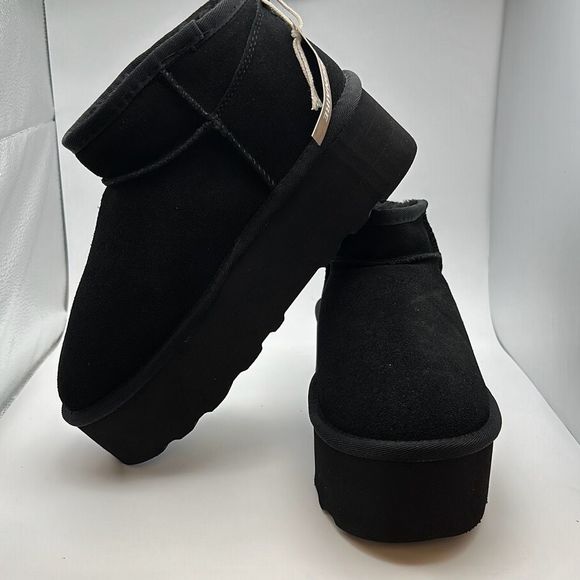 CUSHIONAIRE Women's Genuine Suede pull on platform boot +Memory Foam 7W BLACK - Picture 7 of 7